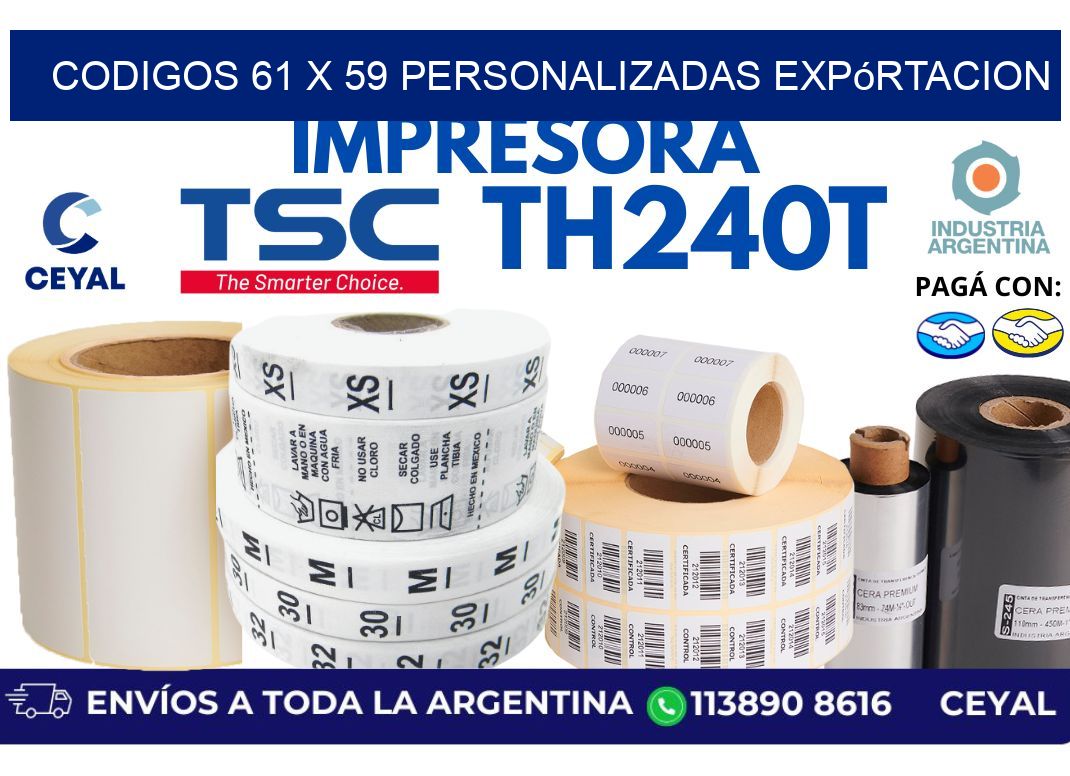 codigos 61 x 59 personalizadas expórtacion