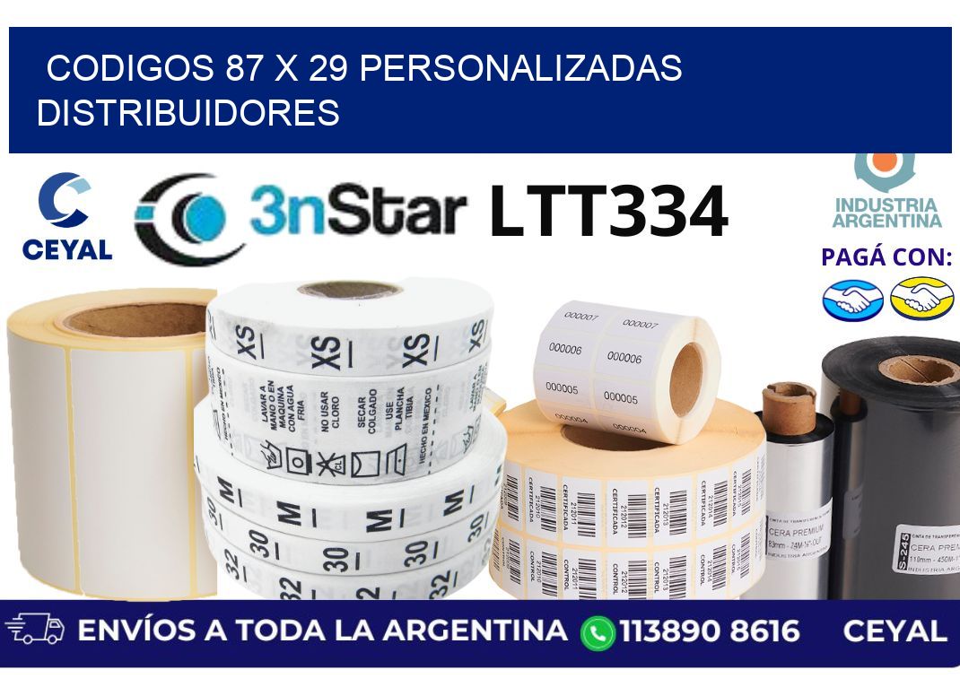 codigos 87 x 29 personalizadas distribuidores