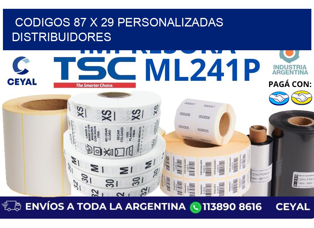 codigos 87 x 29 personalizadas distribuidores