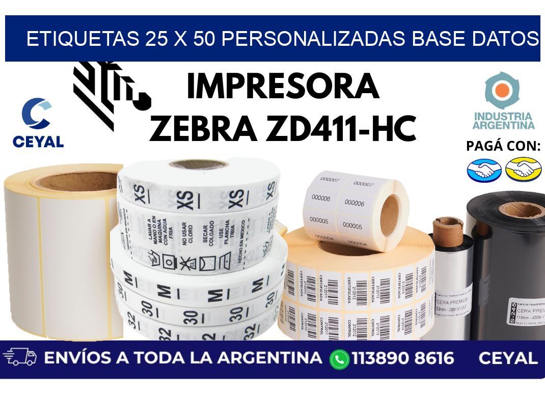 etiquetas 25 x 50 personalizadas base datos