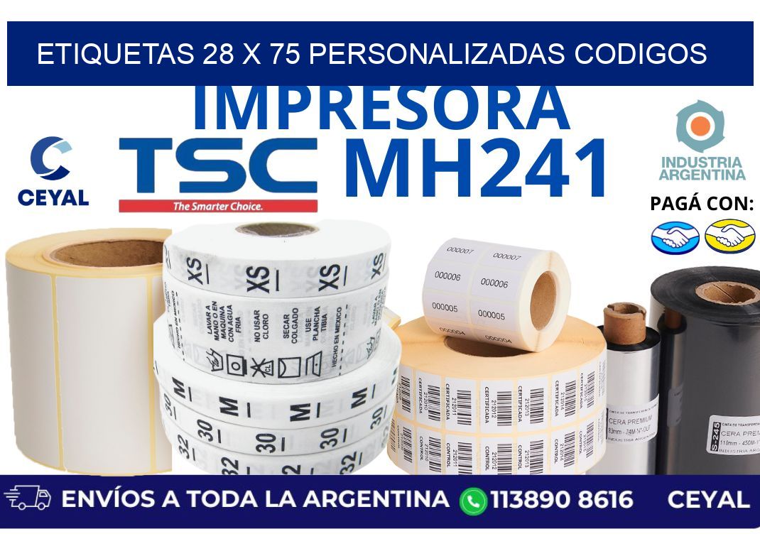 etiquetas 28 x 75 personalizadas codigos
