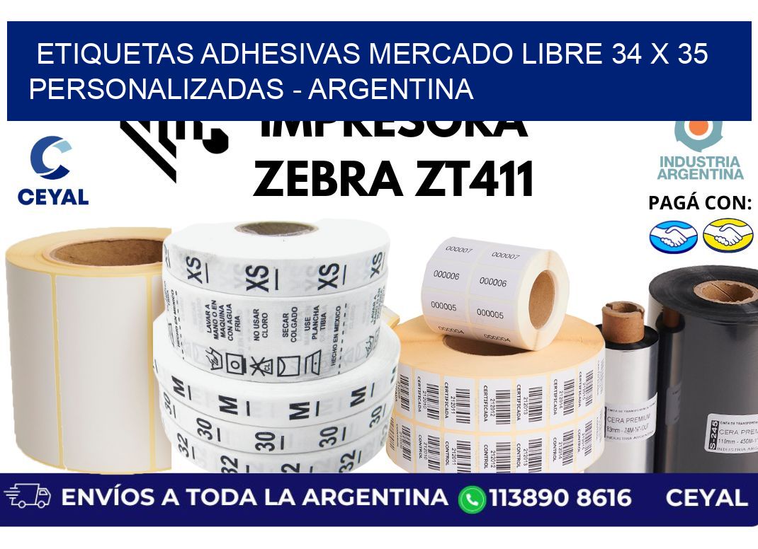 etiquetas adhesivas mercado libre 34 x 35 personalizadas - Argentina