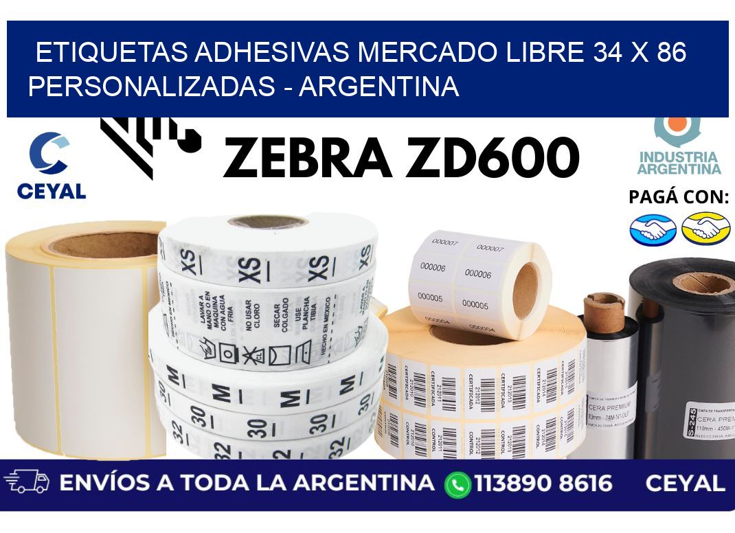 etiquetas adhesivas mercado libre 34 x 86 personalizadas - Argentina