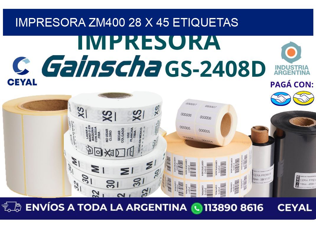 impresora zm400 28 x 45 etiquetas