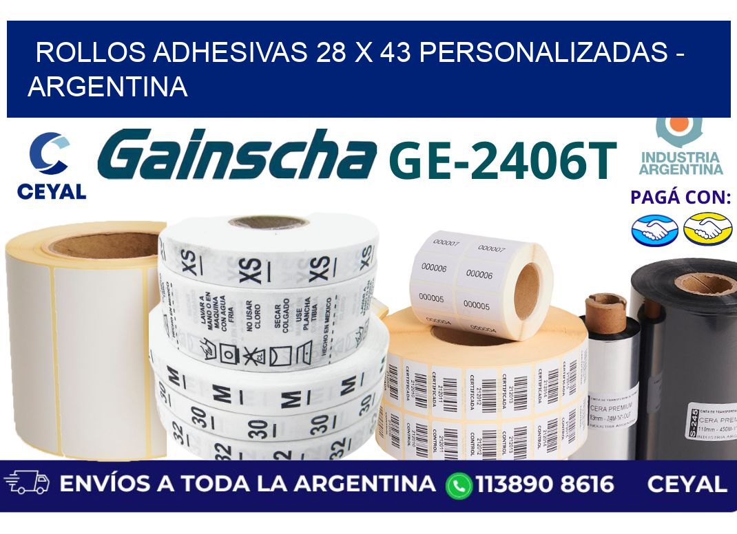 rollos adhesivas 28 x 43 personalizadas - Argentina