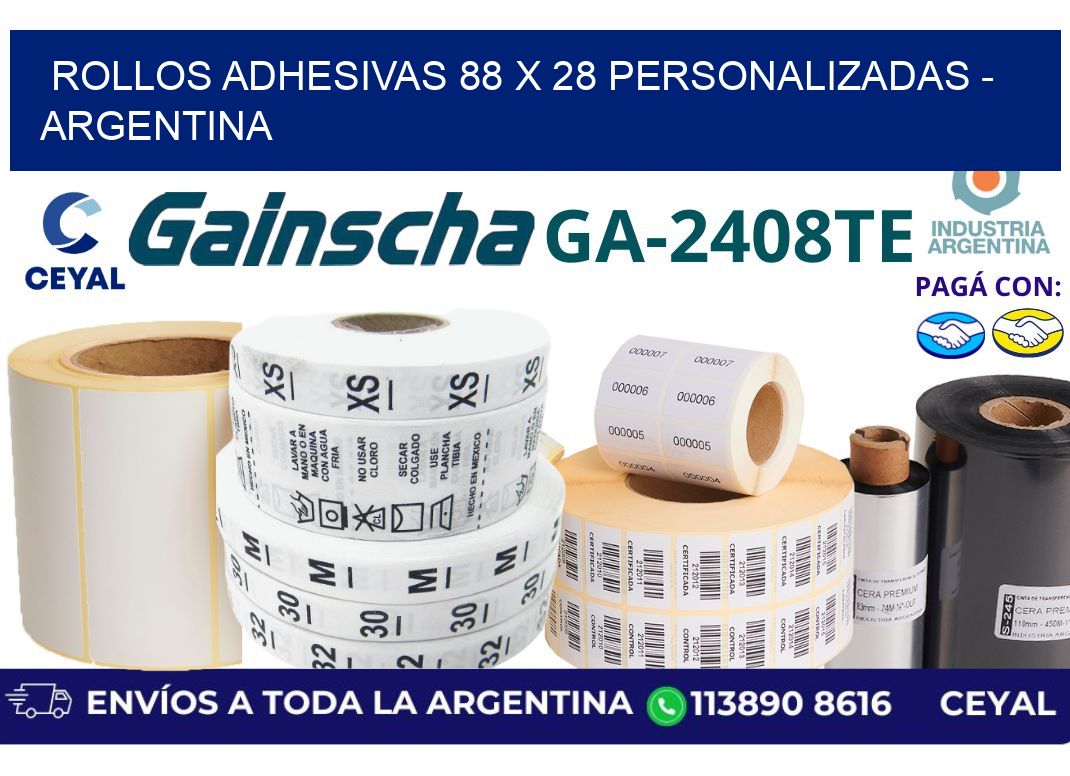 rollos adhesivas 88 x 28 personalizadas - Argentina