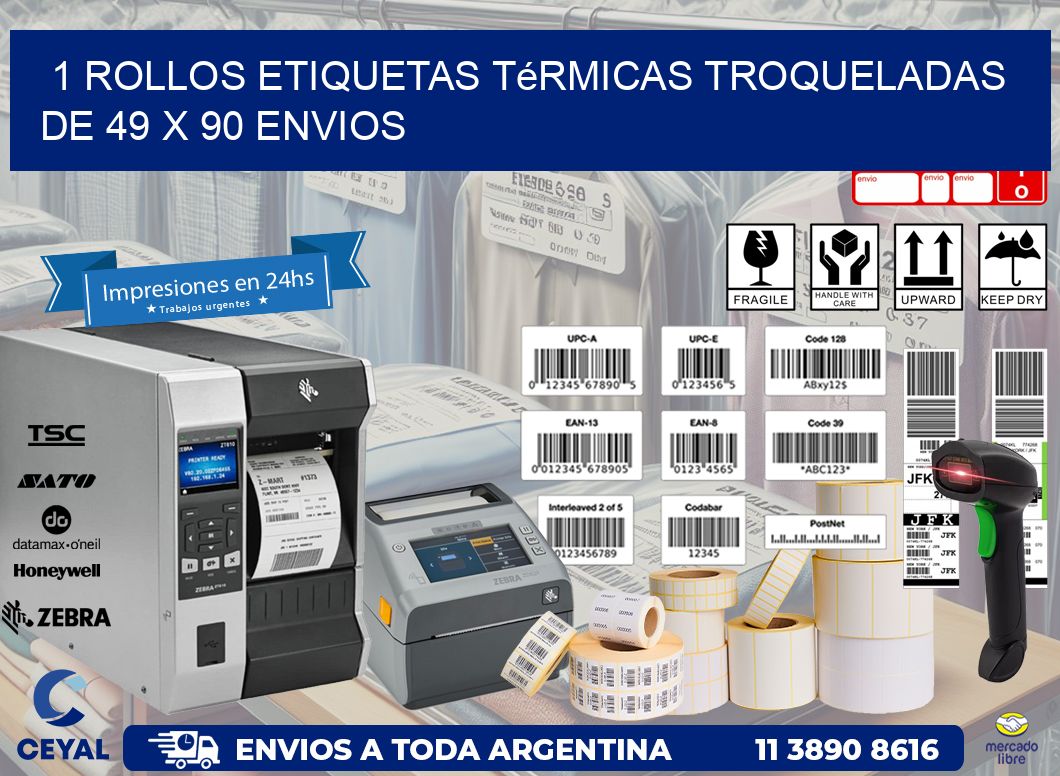 1 Rollos Etiquetas Térmicas Troqueladas De 49 x 90 ENVIOS