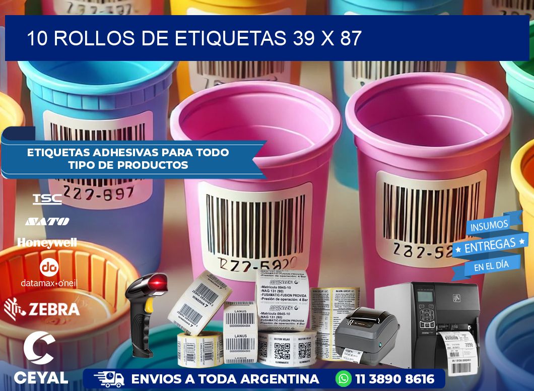 10 ROLLOS DE ETIQUETAS 39 x 87