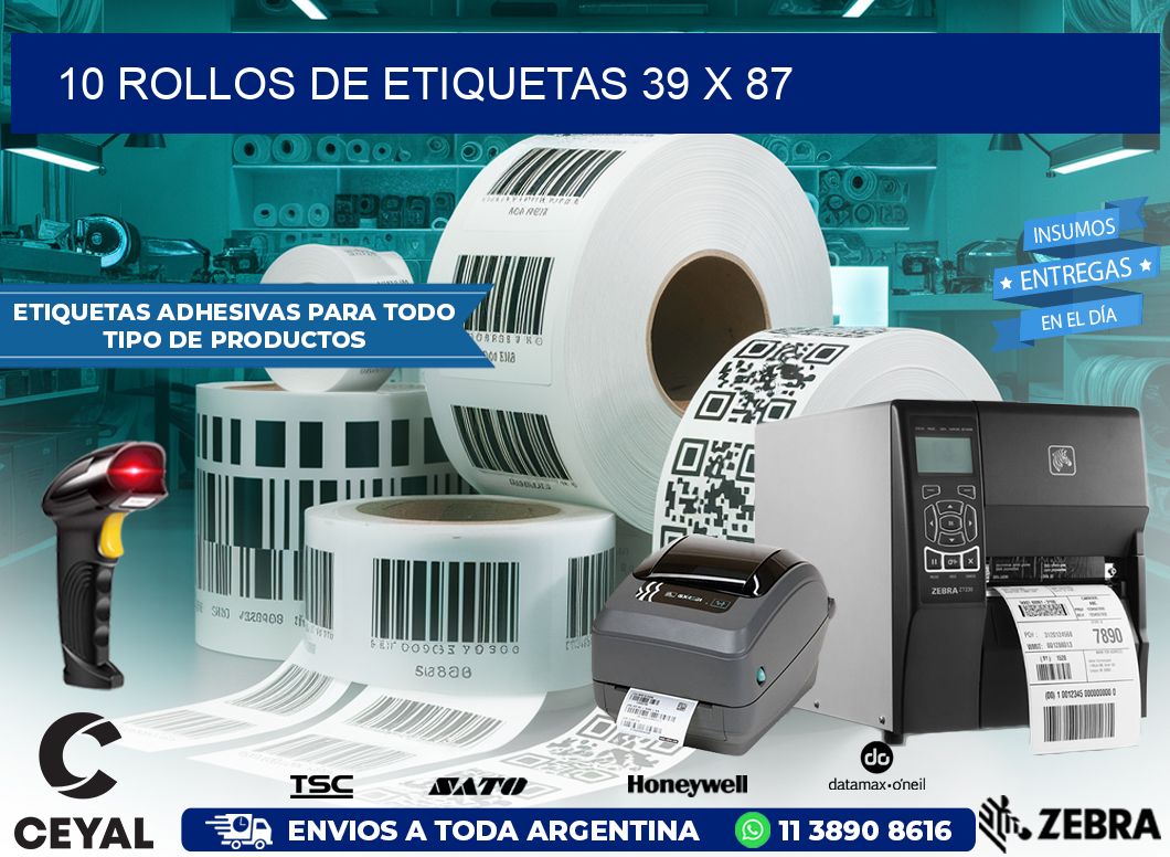10 ROLLOS DE ETIQUETAS 39 x 87