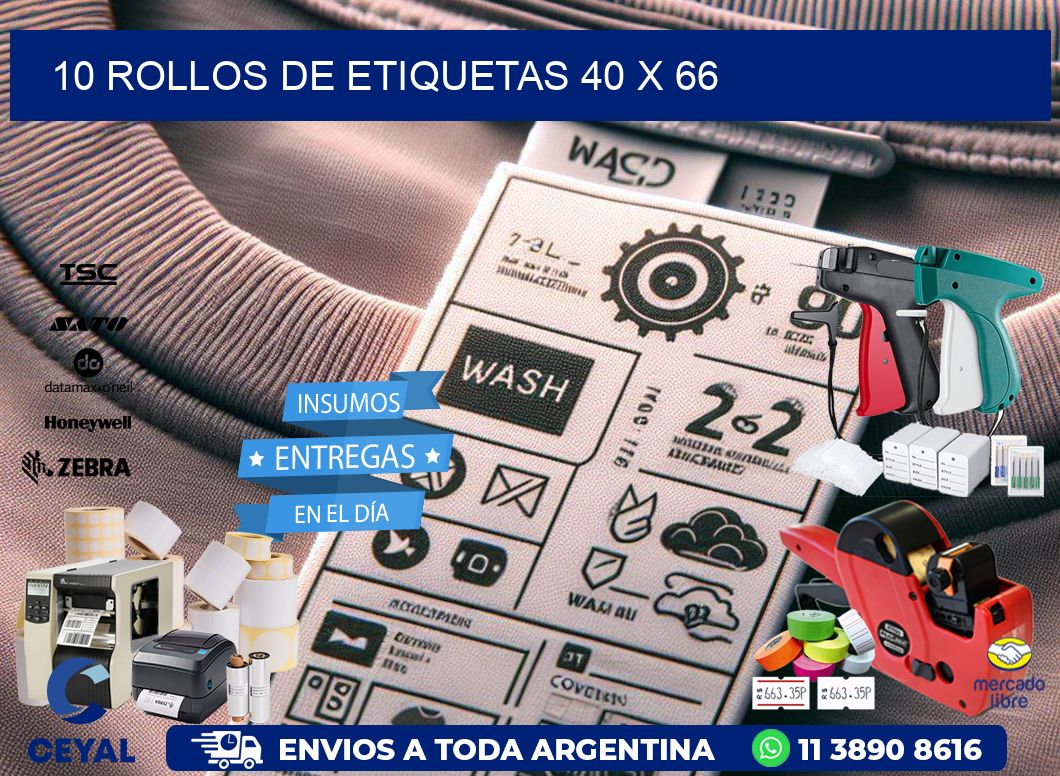 10 ROLLOS DE ETIQUETAS 40 x 66