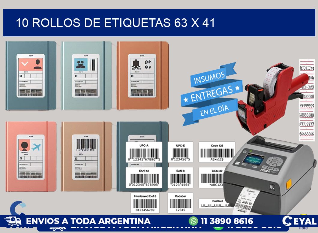10 ROLLOS DE ETIQUETAS 63 x 41