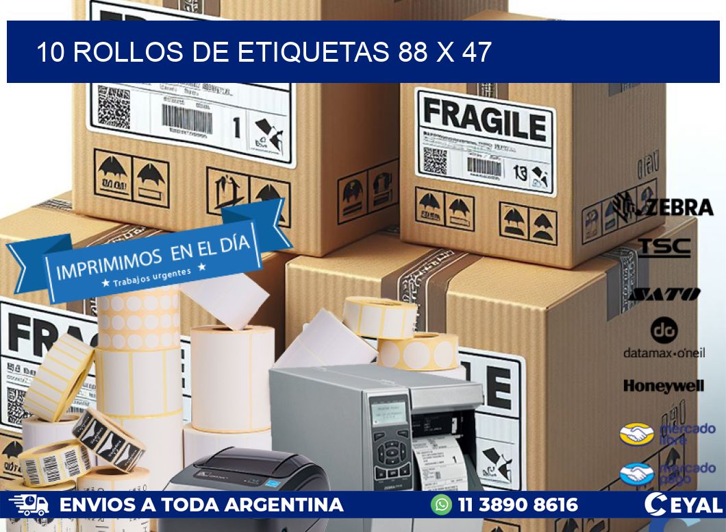10 ROLLOS DE ETIQUETAS 88 x 47
