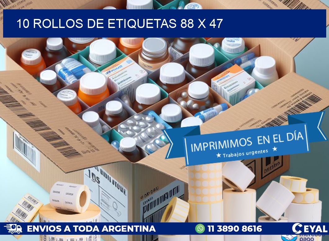 10 ROLLOS DE ETIQUETAS 88 x 47