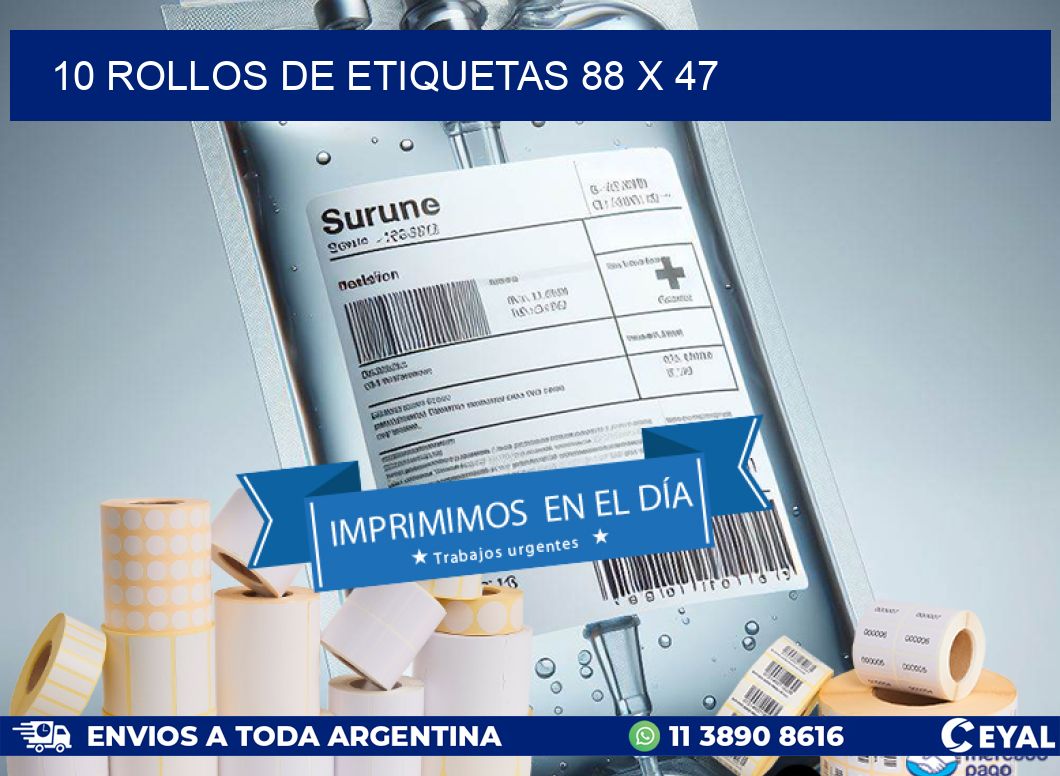 10 ROLLOS DE ETIQUETAS 88 x 47
