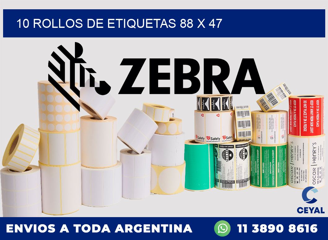 10 ROLLOS DE ETIQUETAS 88 x 47