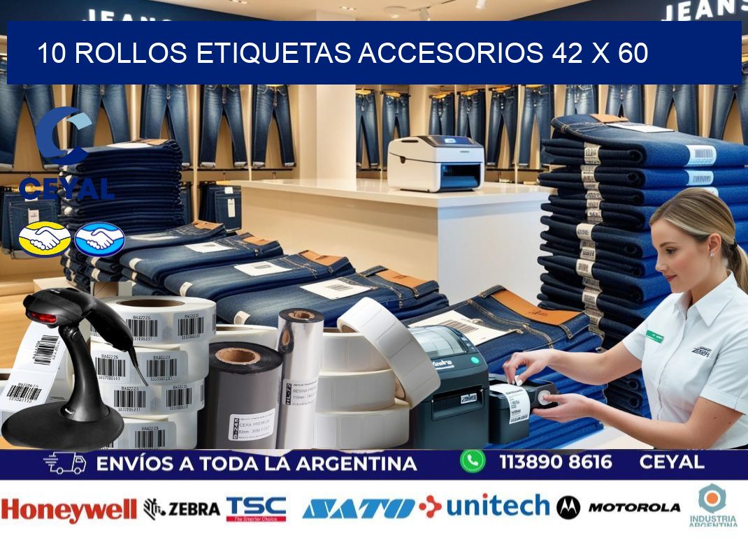 10 ROLLOS ETIQUETAS ACCESORIOS 42 x 60