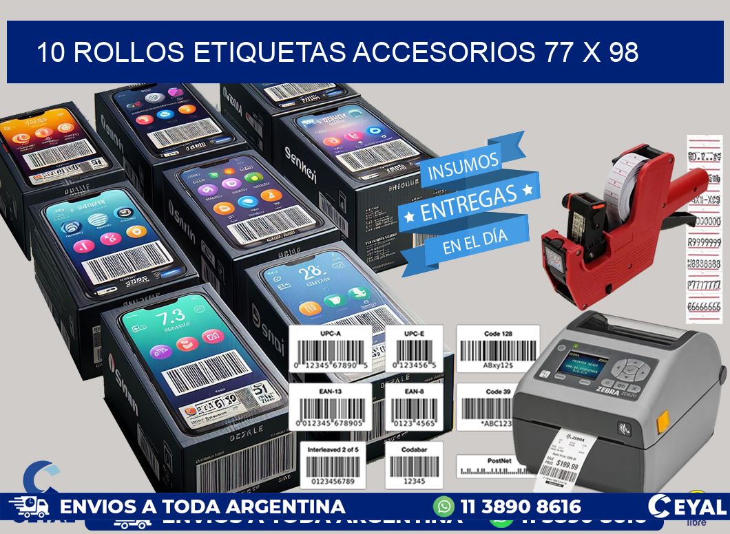 10 ROLLOS ETIQUETAS ACCESORIOS 77 x 98