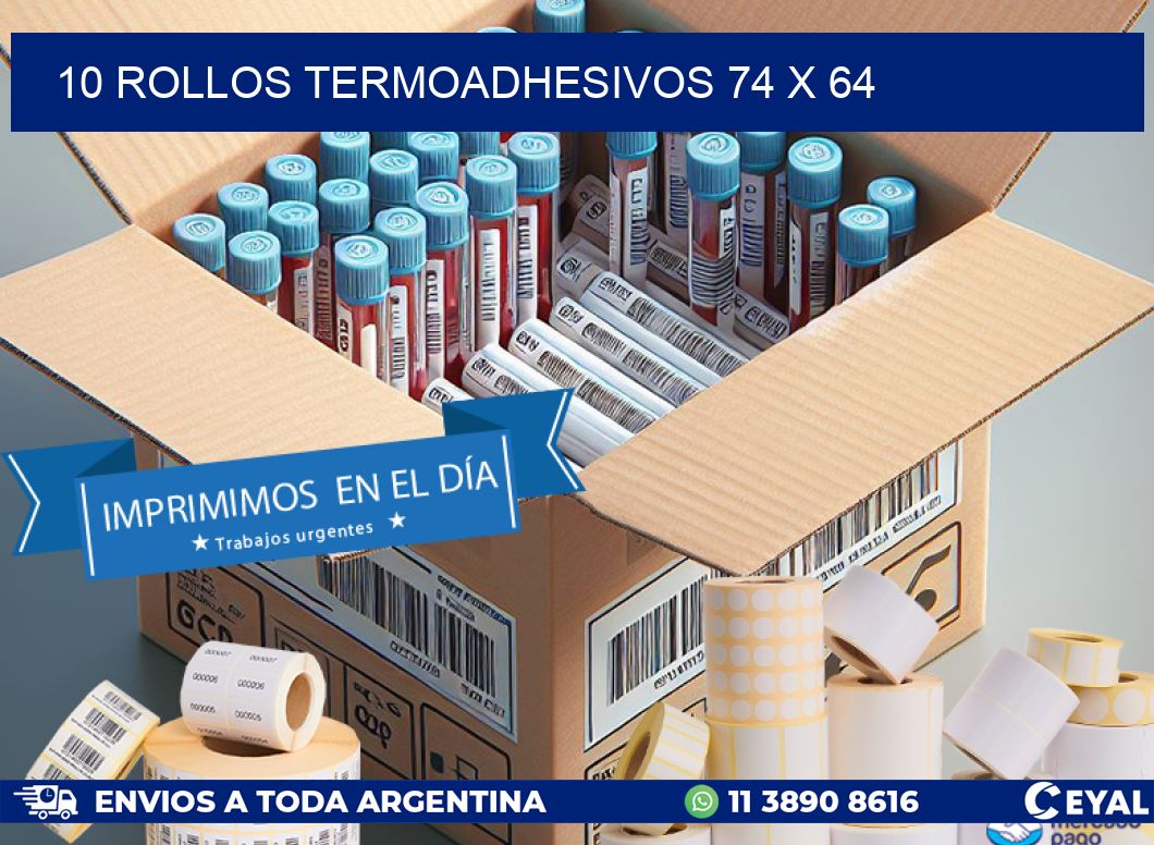 10 ROLLOS TERMOADHESIVOS 74 x 64