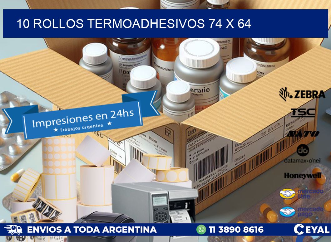 10 ROLLOS TERMOADHESIVOS 74 x 64