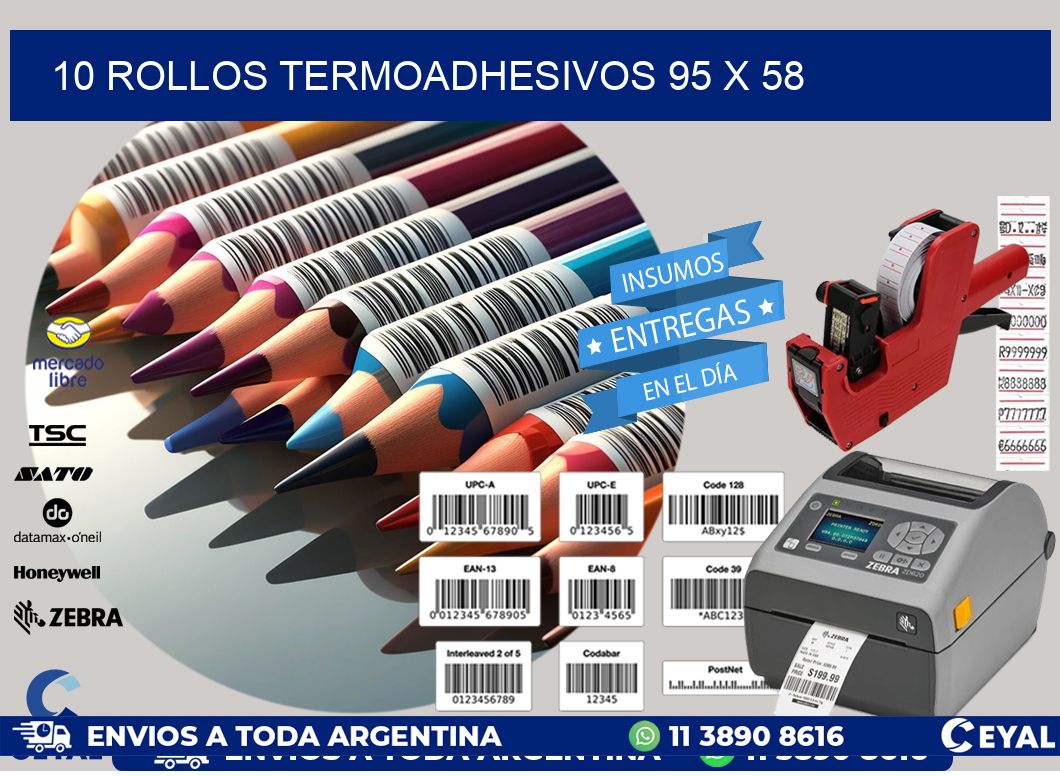 10 ROLLOS TERMOADHESIVOS 95 x 58