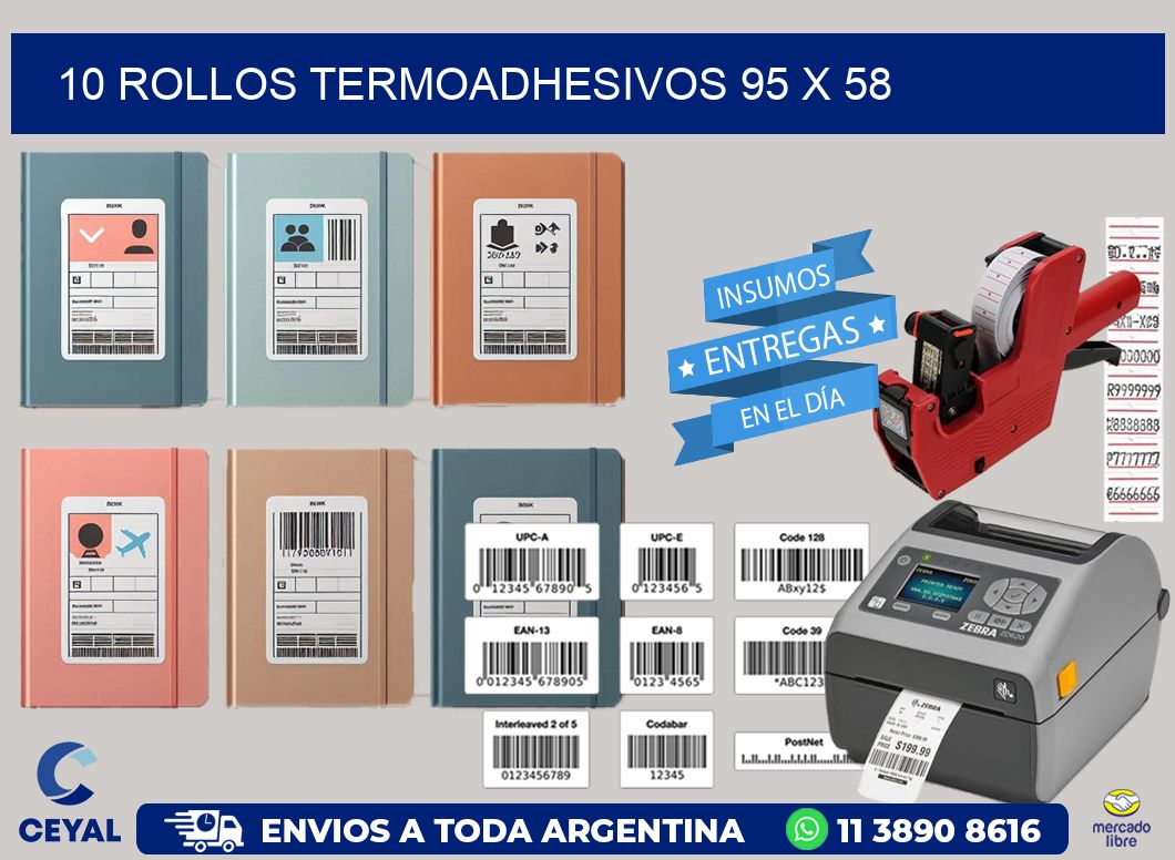 10 ROLLOS TERMOADHESIVOS 95 x 58