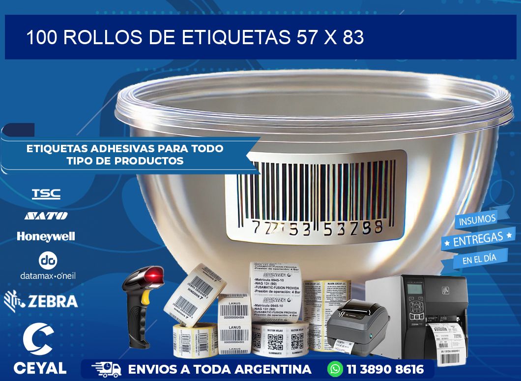100 ROLLOS DE ETIQUETAS 57 x 83