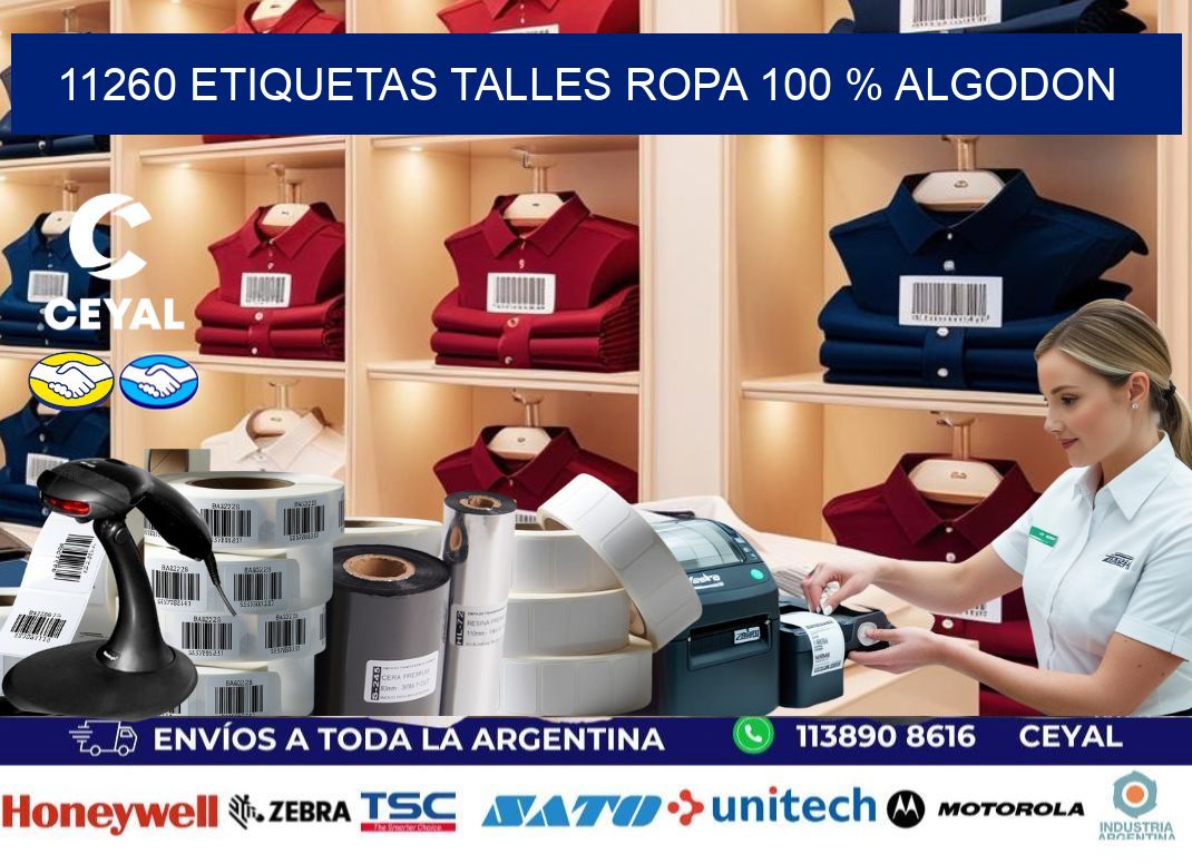 11260 ETIQUETAS TALLES ROPA 100 % ALGODON