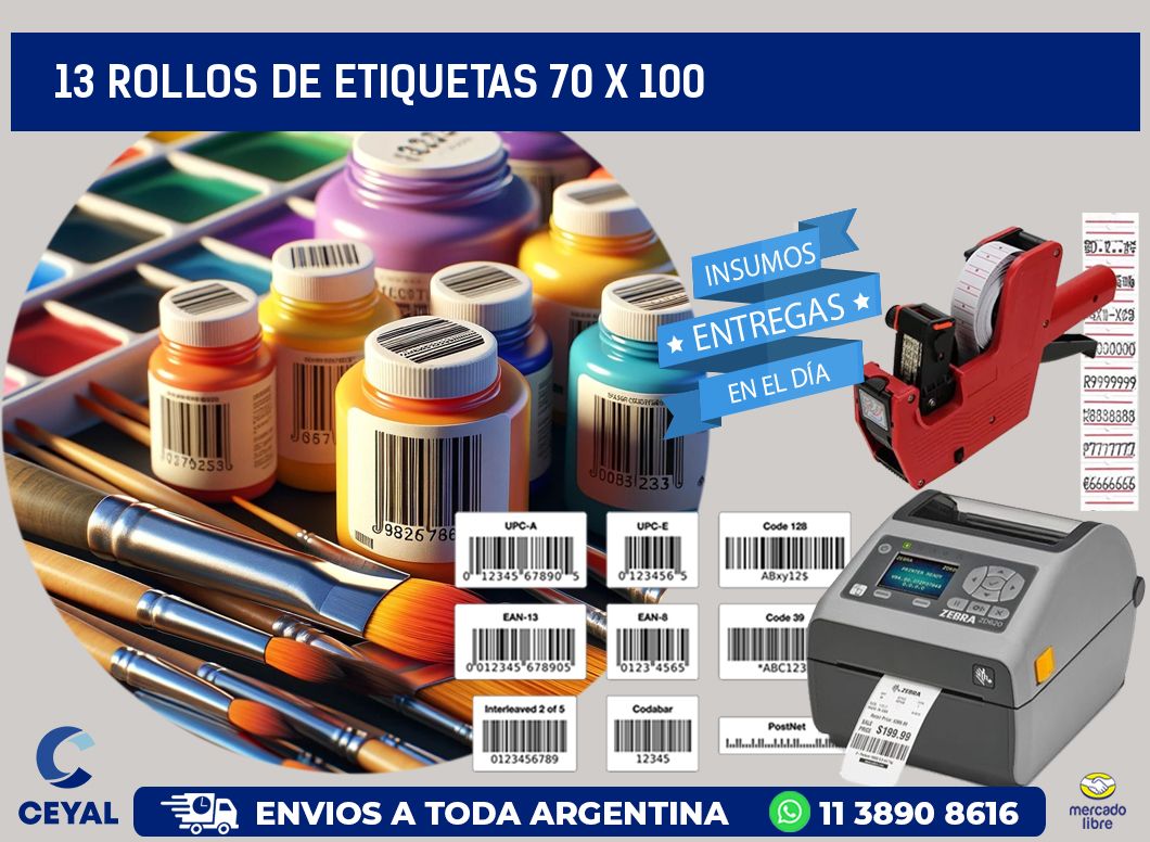 13 ROLLOS DE ETIQUETAS 70 x 100