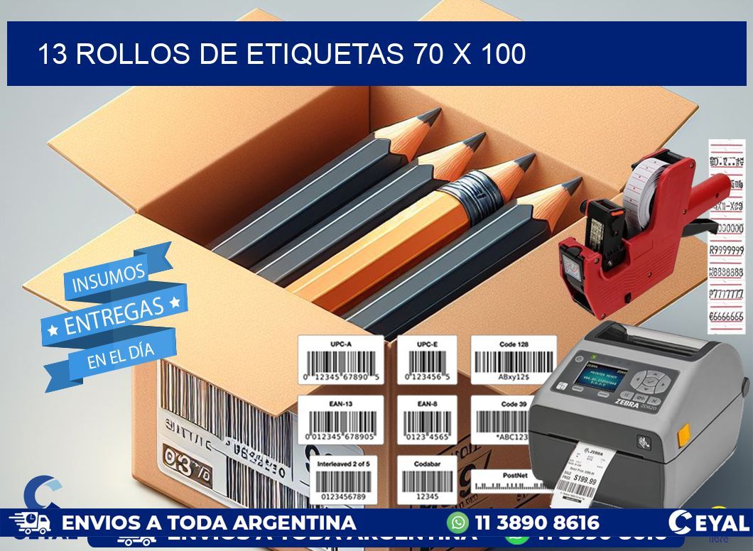13 ROLLOS DE ETIQUETAS 70 x 100