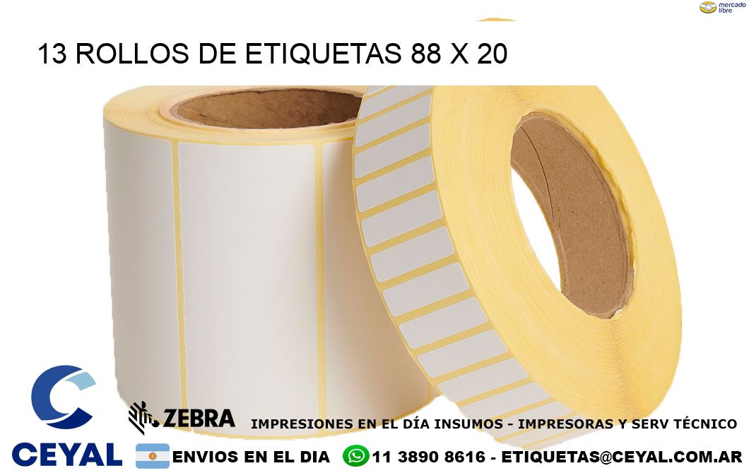 13 ROLLOS DE ETIQUETAS 88 x 20