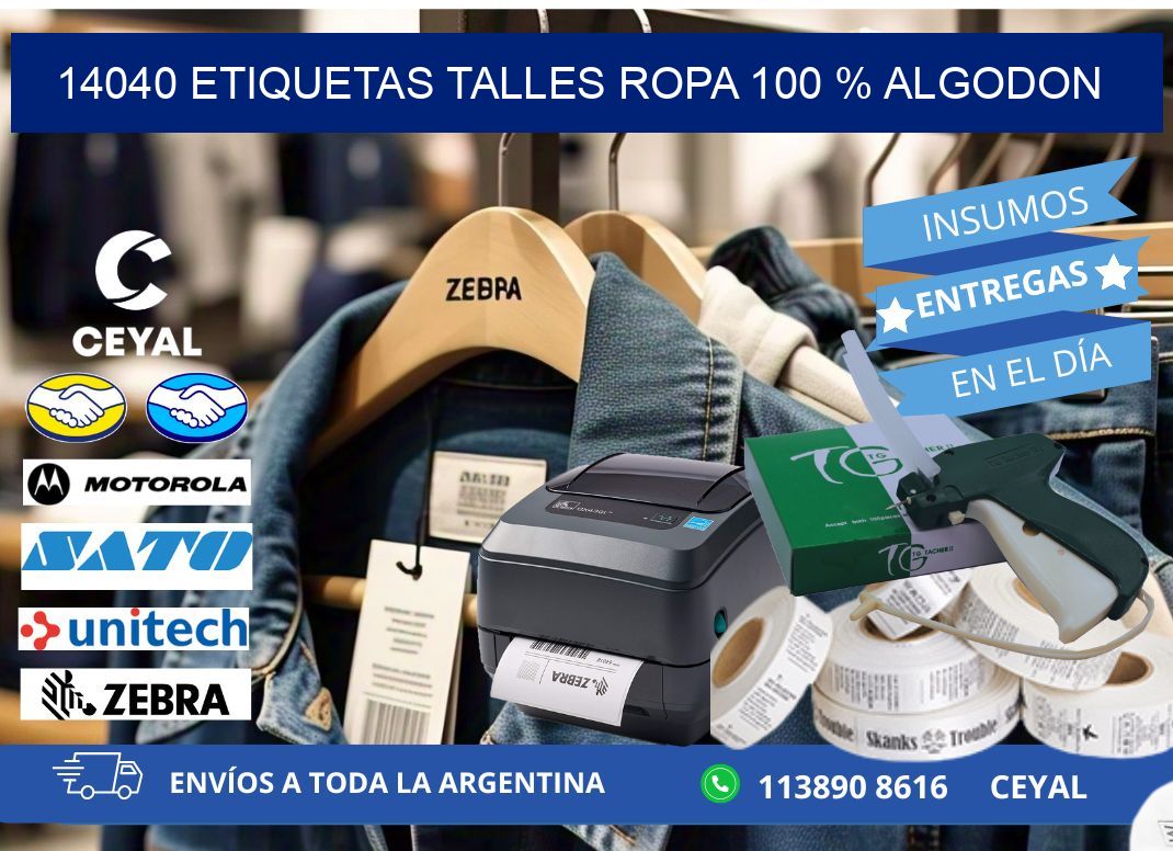 14040 ETIQUETAS TALLES ROPA 100 % ALGODON