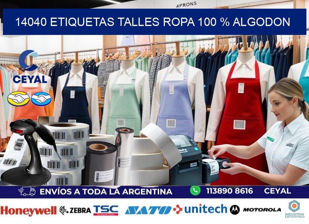 14040 ETIQUETAS TALLES ROPA 100 % ALGODON