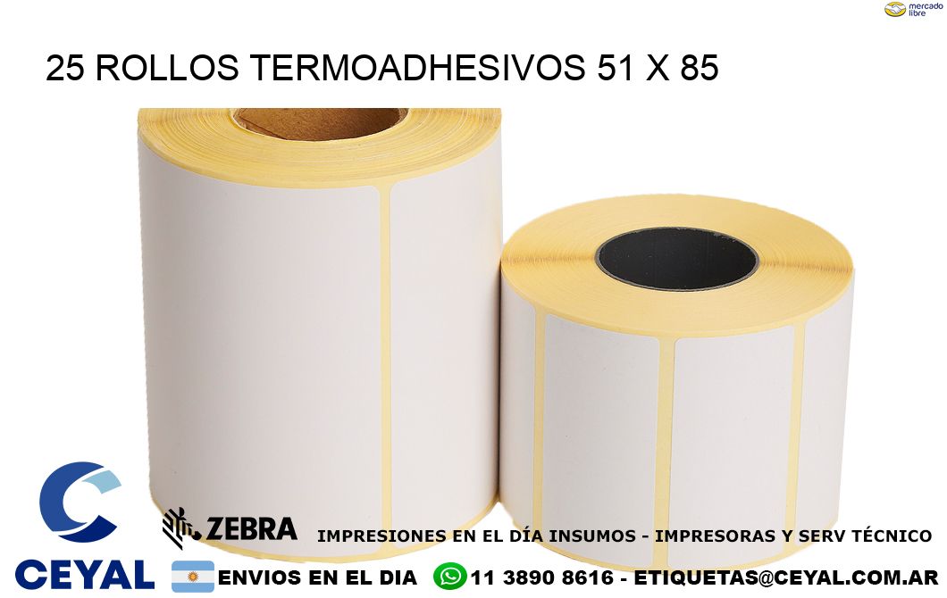 25 ROLLOS TERMOADHESIVOS 51 x 85