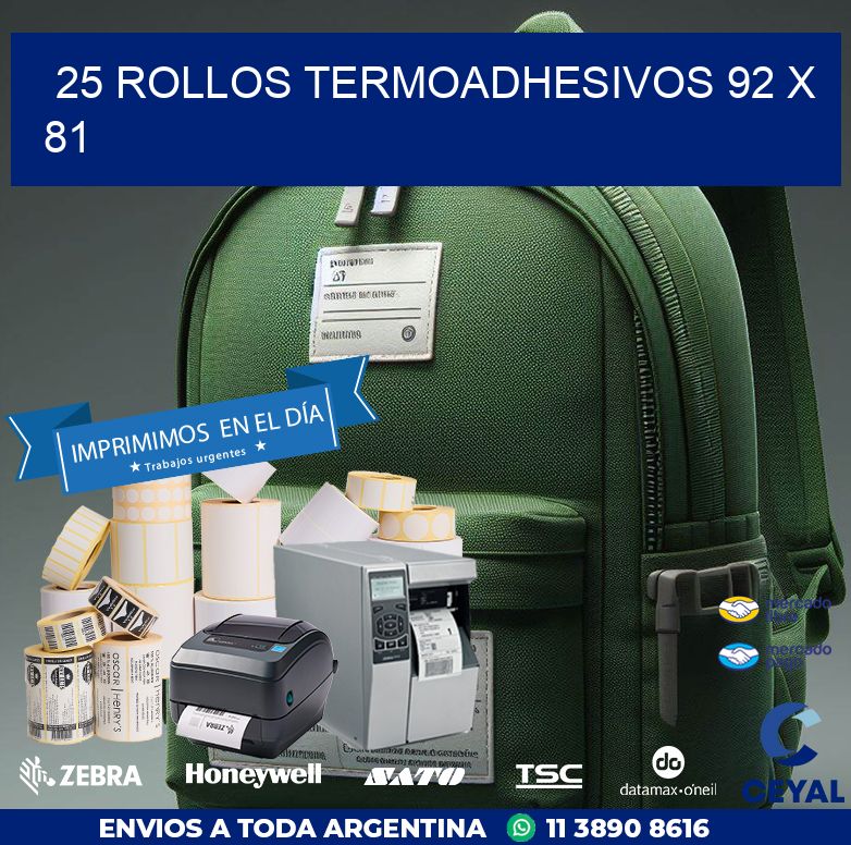 25 ROLLOS TERMOADHESIVOS 92 x 81