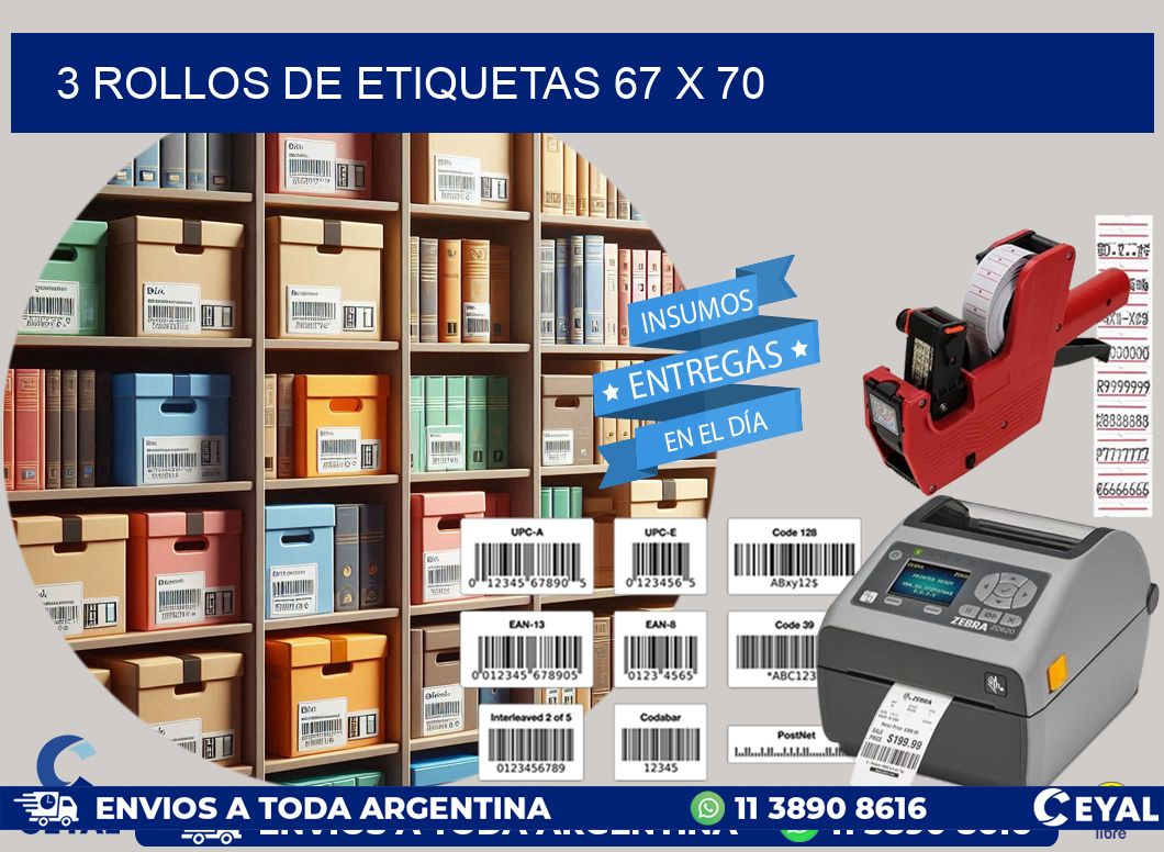 3 ROLLOS DE ETIQUETAS 67 x 70