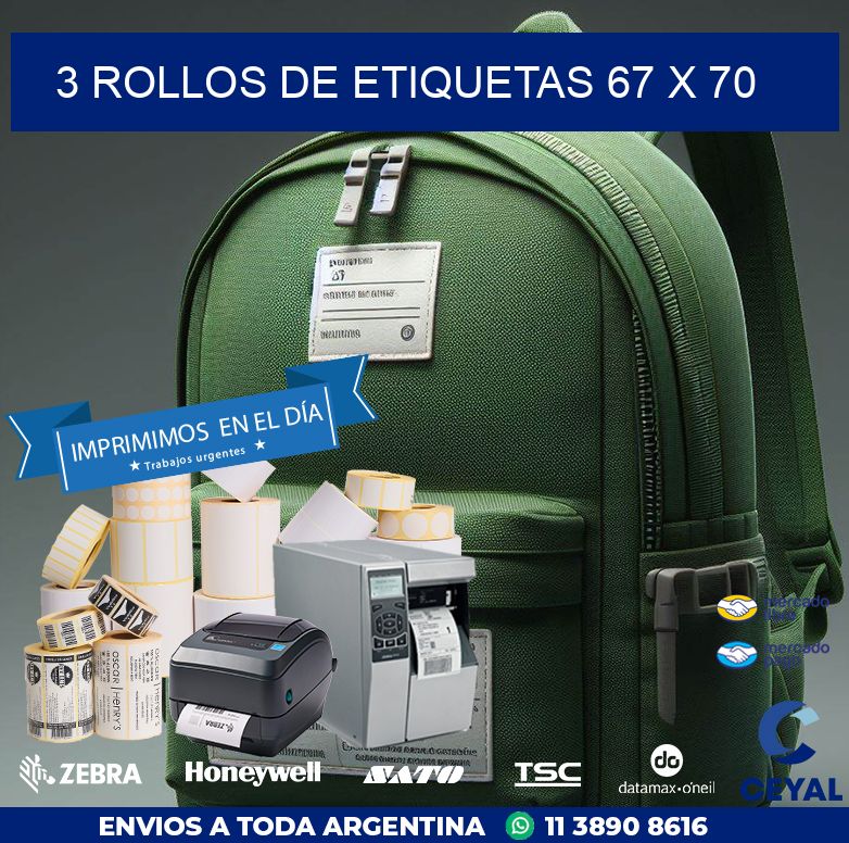 3 ROLLOS DE ETIQUETAS 67 x 70