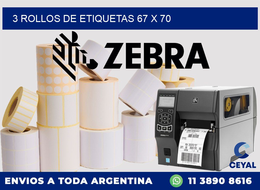 3 ROLLOS DE ETIQUETAS 67 x 70