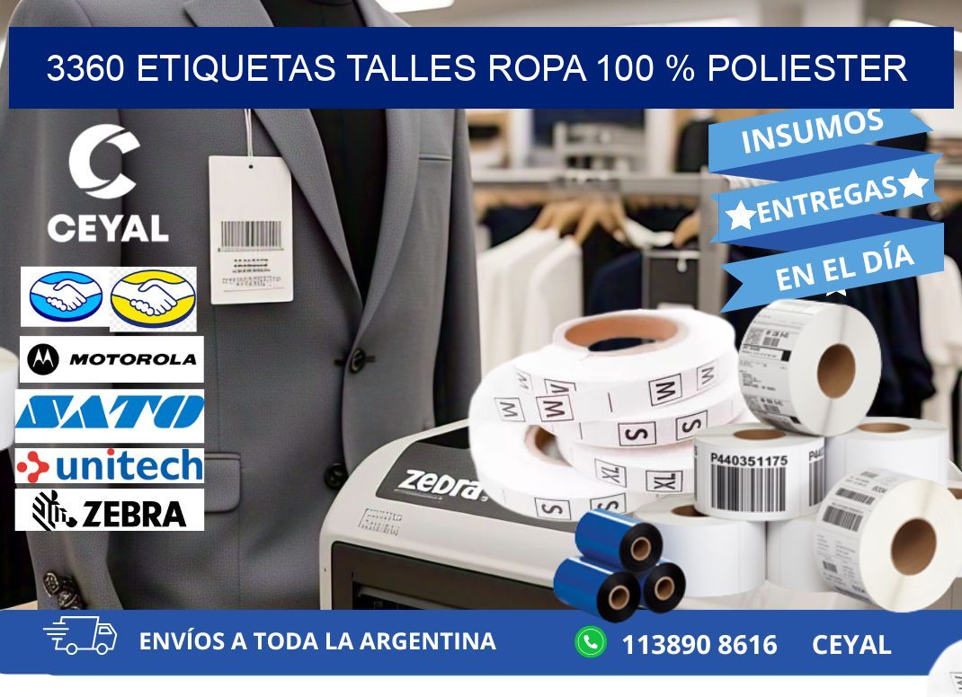 3360 ETIQUETAS TALLES ROPA 100 % POLIESTER