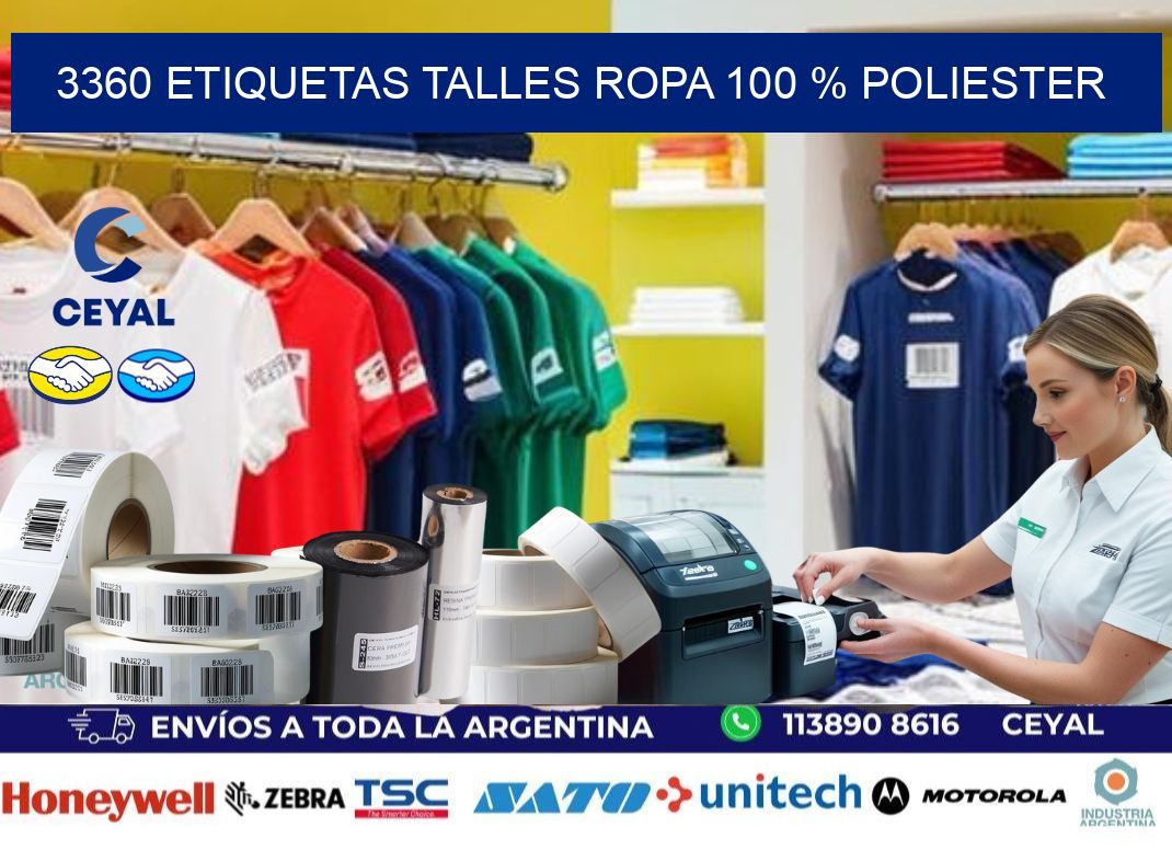 3360 ETIQUETAS TALLES ROPA 100 % POLIESTER
