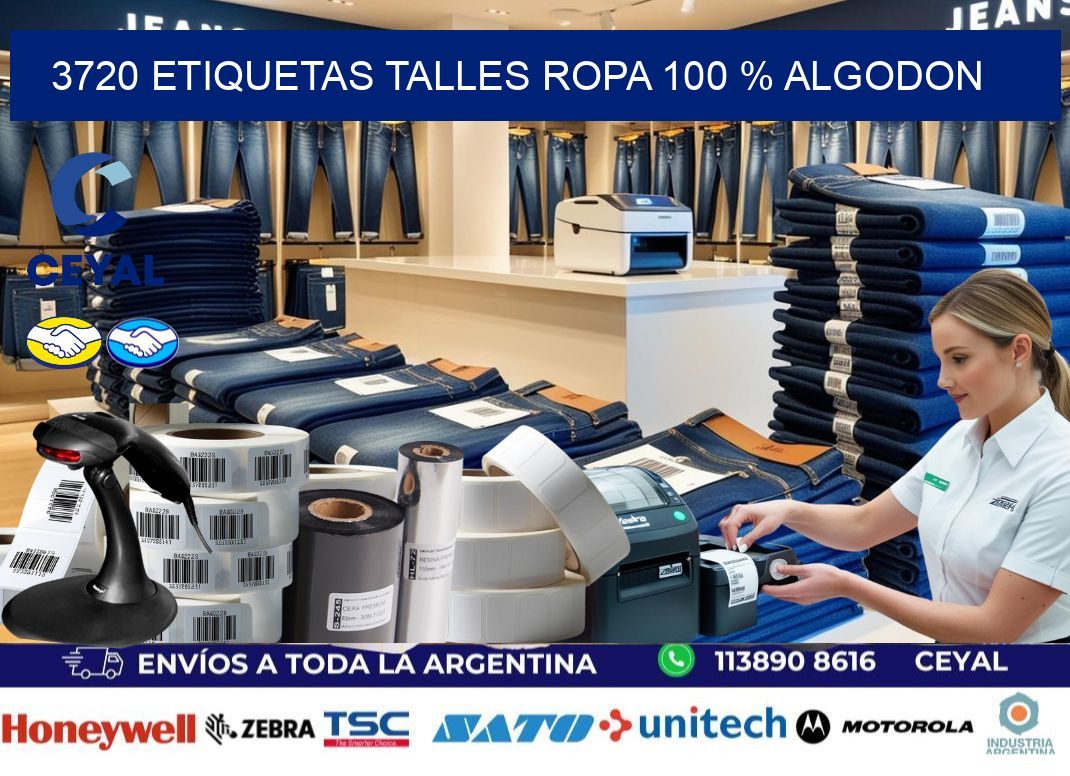 3720 ETIQUETAS TALLES ROPA 100 % ALGODON