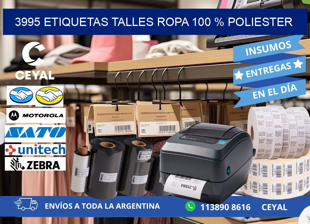 3995 ETIQUETAS TALLES ROPA 100 % POLIESTER