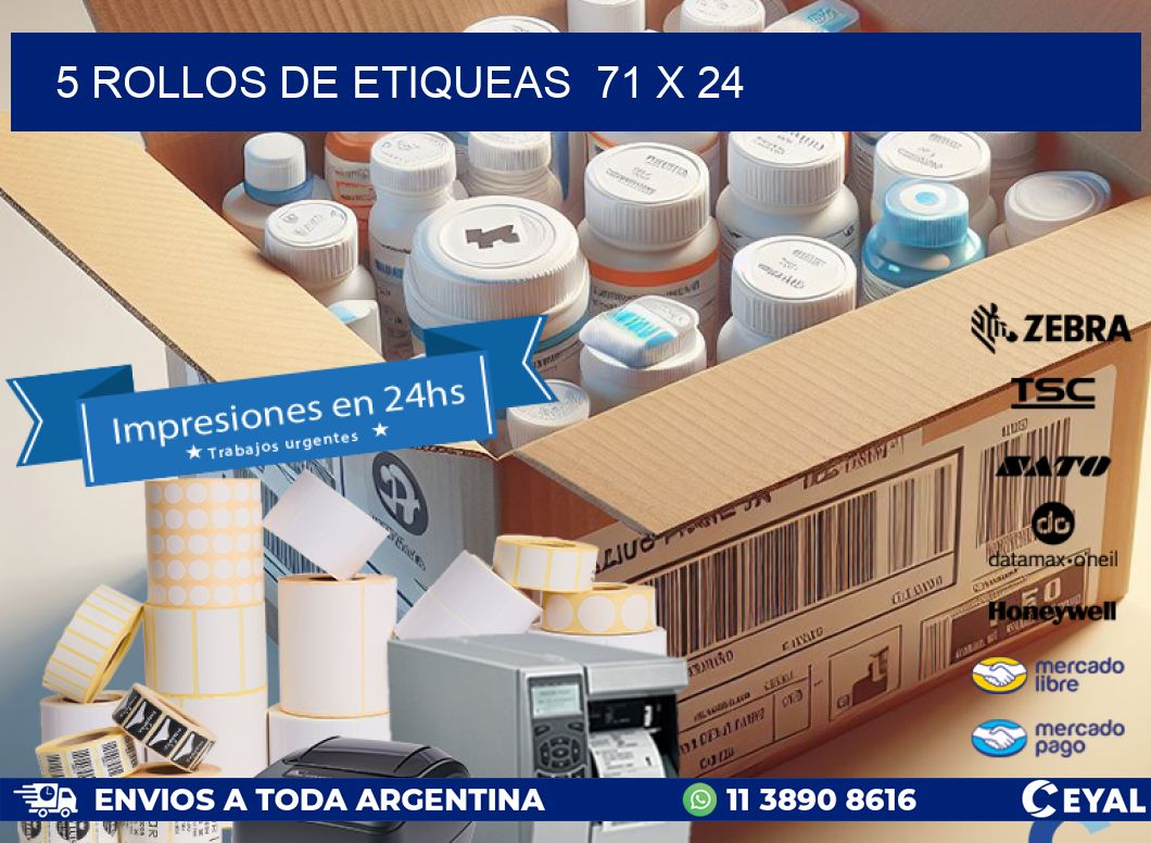 5 ROLLOS DE ETIQUEAS  71 x 24