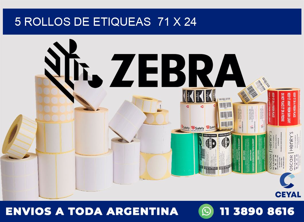 5 ROLLOS DE ETIQUEAS  71 x 24