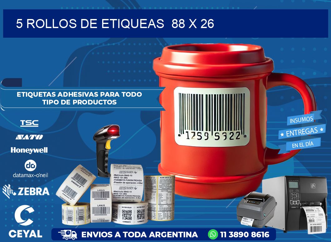5 ROLLOS DE ETIQUEAS  88 x 26