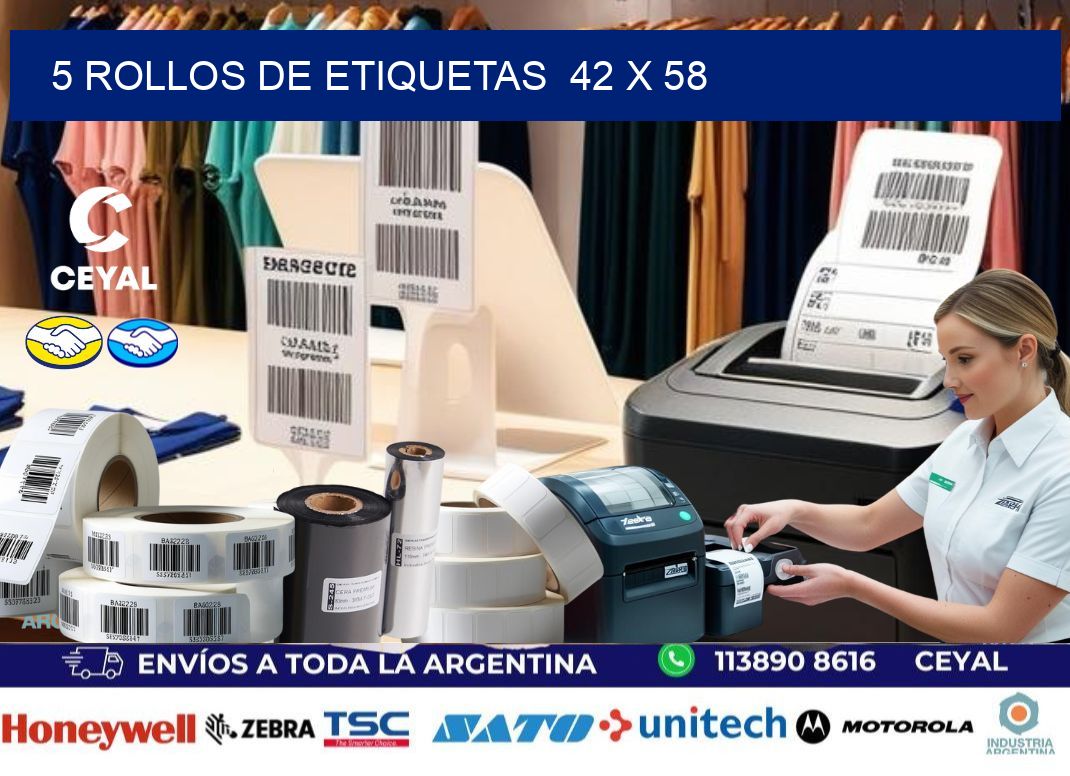5 ROLLOS DE ETIQUETAS  42 x 58