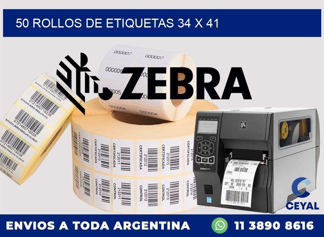 50 ROLLOS DE ETIQUETAS 34 x 41