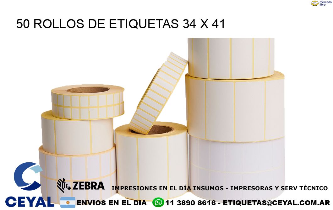 50 ROLLOS DE ETIQUETAS 34 x 41