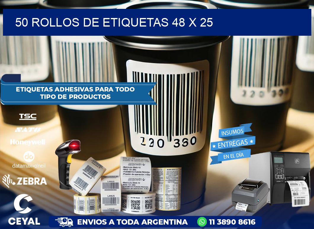 50 ROLLOS DE ETIQUETAS 48 x 25
