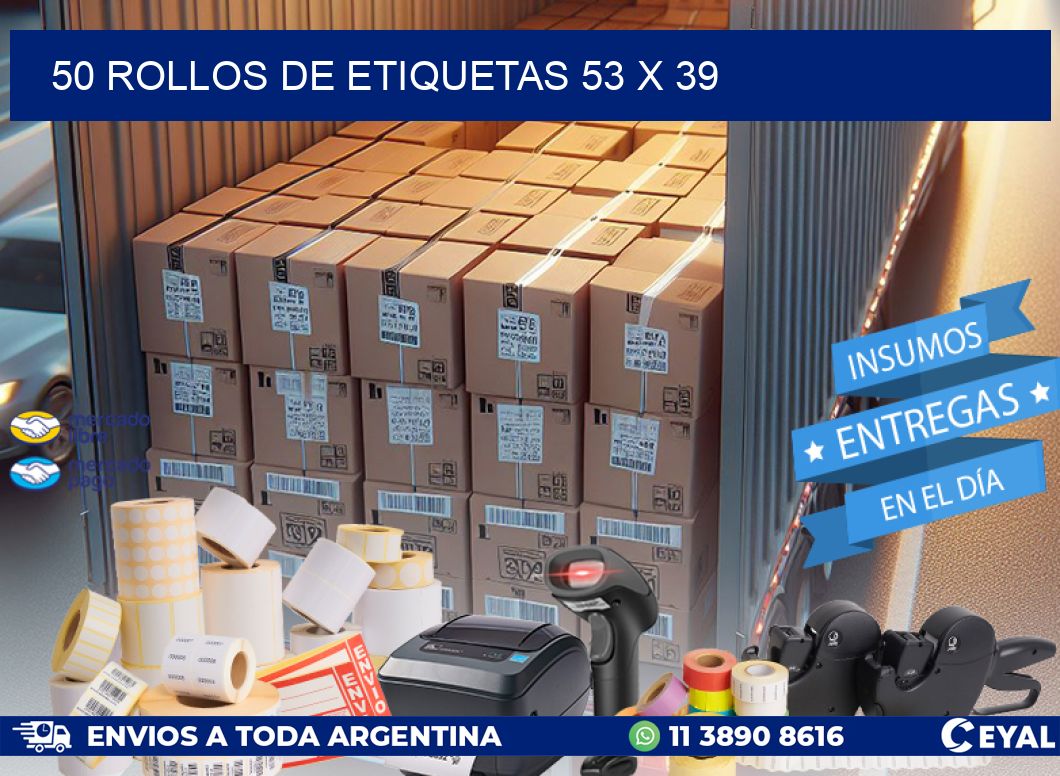 50 ROLLOS DE ETIQUETAS 53 x 39