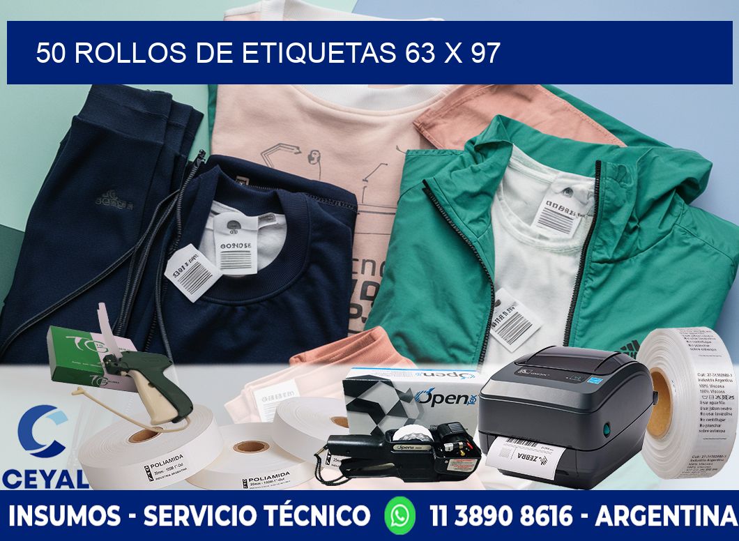 50 ROLLOS DE ETIQUETAS 63 x 97